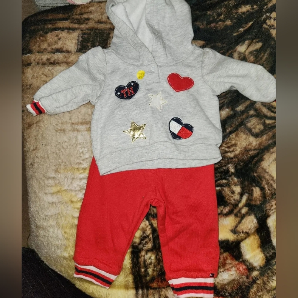 Tommy Hilfiger Baby Hoodie and Pants Set - Gray and Red
